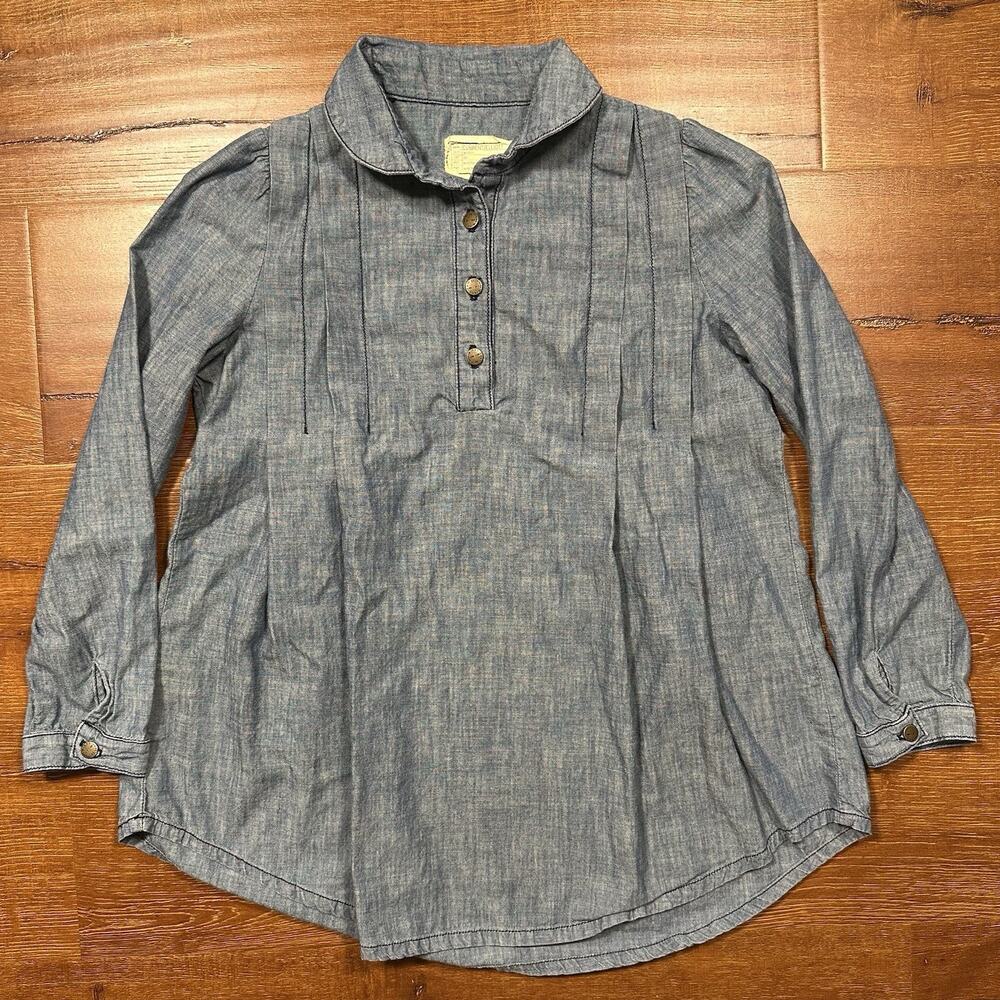 Current/Elliot Popover Tunic Blouse Womens 1 S Blue Denim Chambray Laurel USA